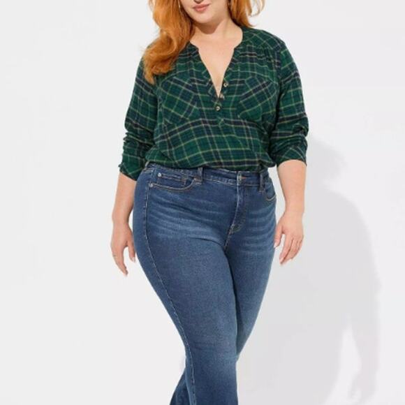 Torrid NWT Harper Brushed Green Plaid Softest Flannel Tunic Pullover Top Size 00 - Picture 1 of 10